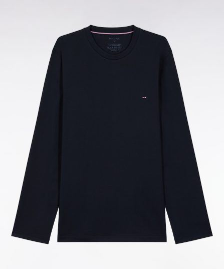 Pyjama long en jersey de coton marine micro-motifs nœud papillon