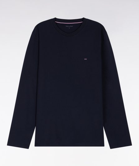 Pyjama long en jersey de coton marine pantalon à motifs roses