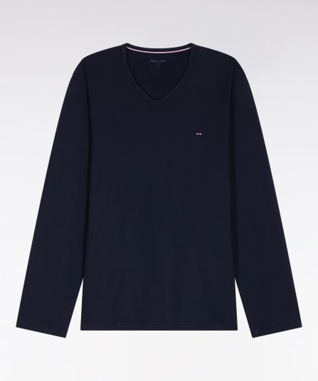 Pyjama long en jersey de coton marine micro-motifs