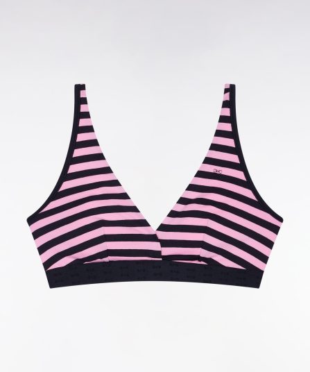 Soutien-gorge en jersey stretch cerclé rose et marine siglé