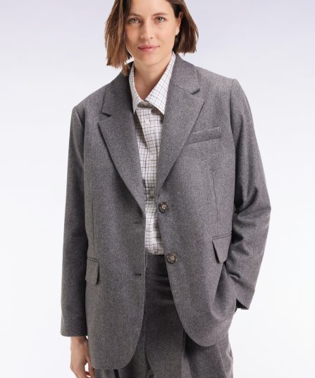 Veste blazer en flanelle de laine grise coupe oversized