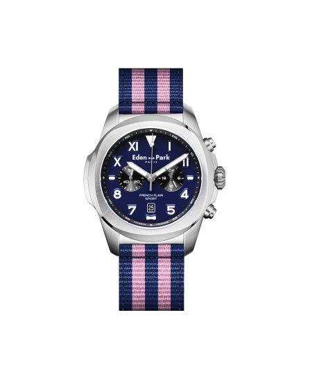 Montre à quartz chronographe fond bleu bracelet NATO rayé