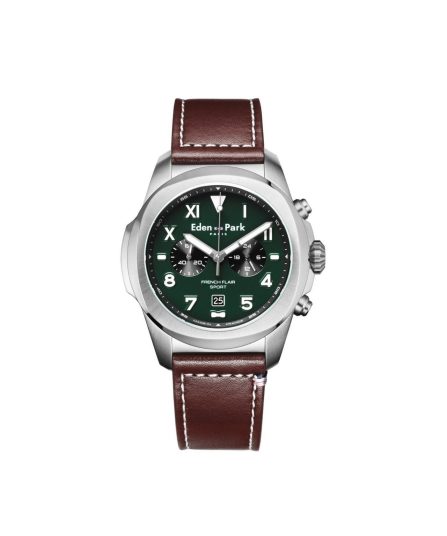 Montre à quartz chronographe en cuir vert