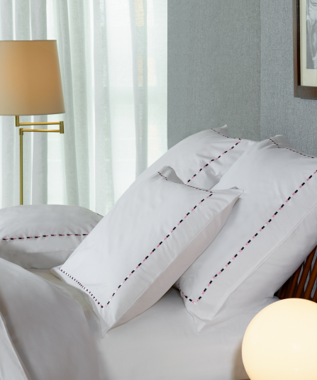 2 taies d'oreiller rectangulaires blanc,marine et rose - Décrochons la lune