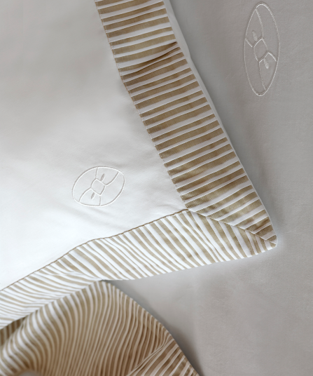 2 taies d'oreiller carrés blanc et beige - Bulle ovale