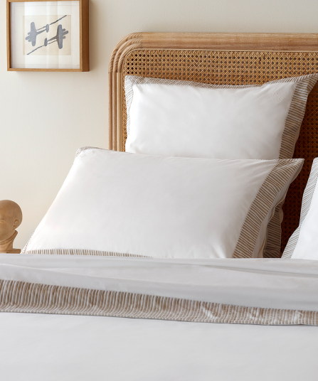 2 taies d'oreiller rectangulaires blanc et beige - Bulle ovale