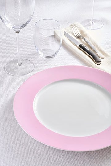 Lot de 6 grandes assiettes roses en porcelaine de Limoges