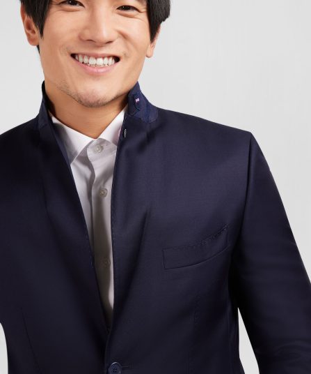 Costume slim en laine bleu marine