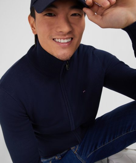 Cardigan bleu marine zippé en coton