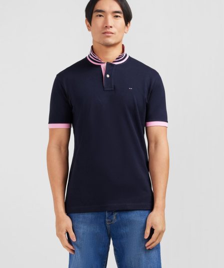 Polo bleu marine en coton pima avec détails contrastés