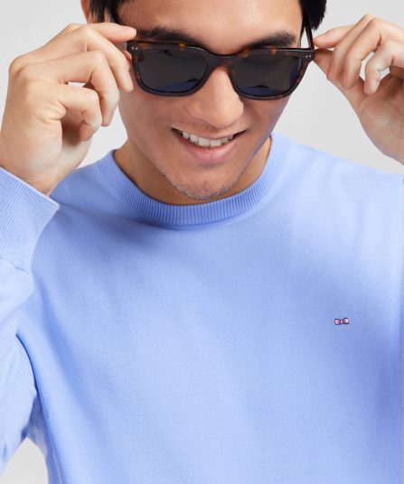 Pull bleu à col rond en coton