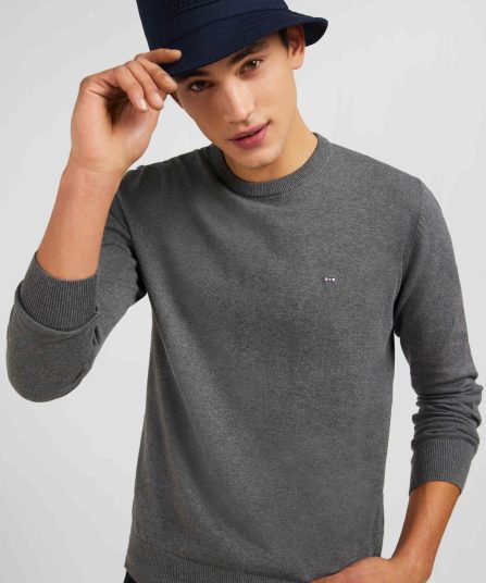 Pull gris à col rond en coton