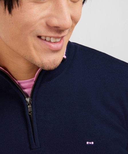 Pull bleu marine à col camionneur en coton