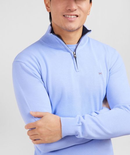 Pull bleu à col camionneur en coton