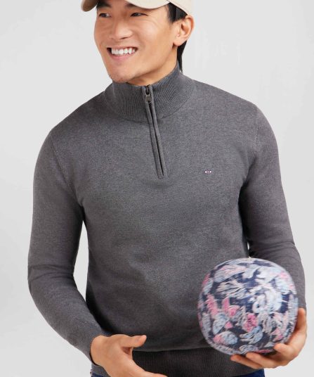 Pull gris à col camionneur en coton