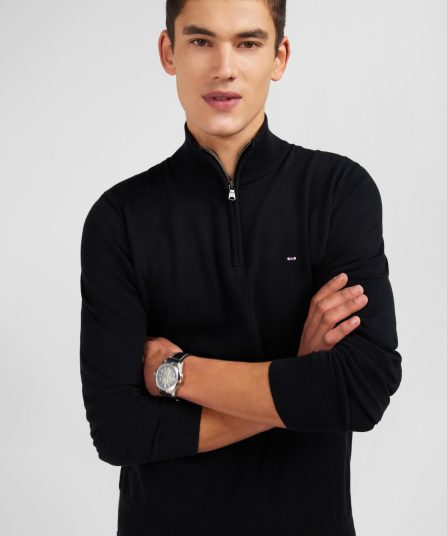 Pull noir à col camionneur en coton