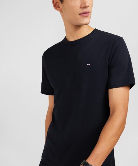 T-shirt noir col rond à manches courtes