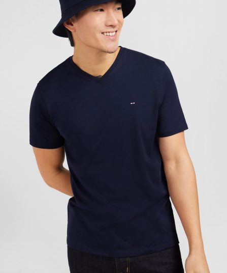 T-shirt bleu marine col V à manches courtes