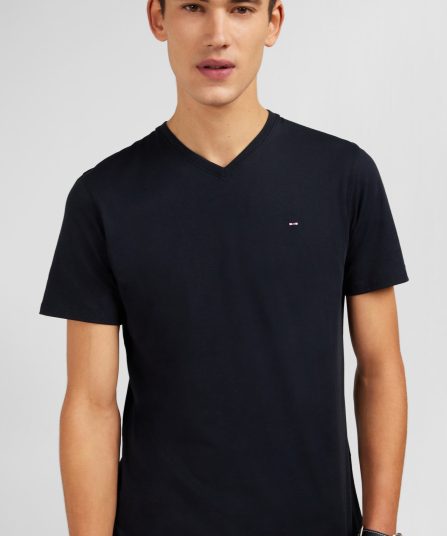 T-shirt noir col V à manches courtes