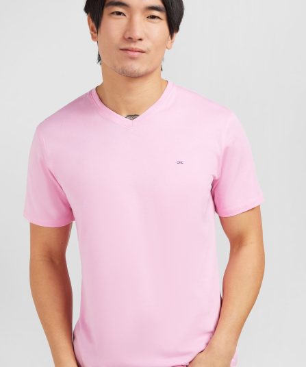 T-shirt rose col V à manches courtes