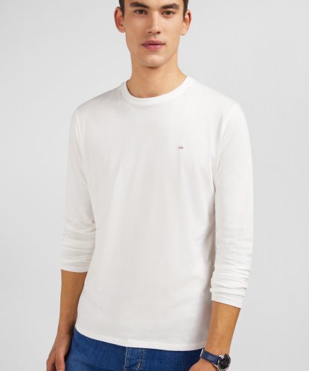 T-shirt blanc col rond à manches longues