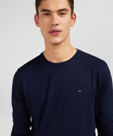 T-shirt bleu marine col rond à manches longues