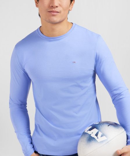 T-shirt bleu col rond à manches longues