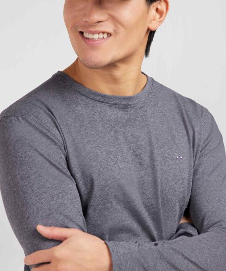 T-shirt gris col rond à manches longues