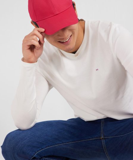 T-shirt blanc col V à manches longues