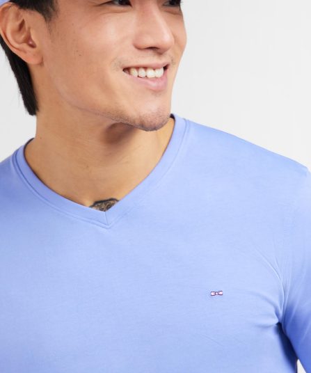 T-shirt bleu col V à manches longues