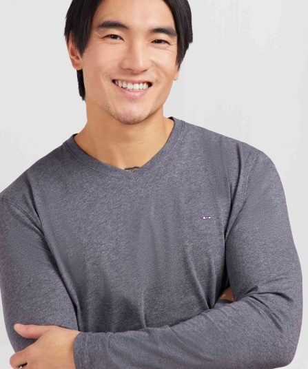 T-shirt gris col V à manches longues