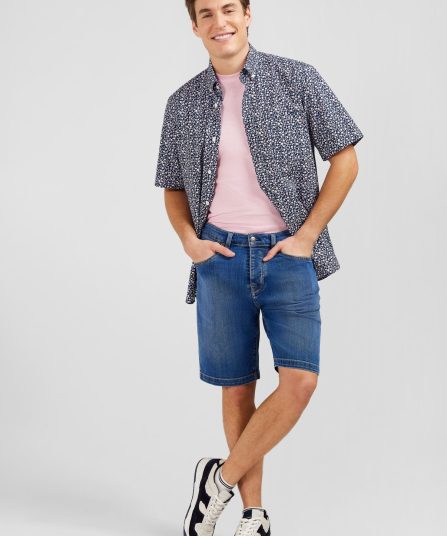 Bermuda bleu foncé en jean effet délavé