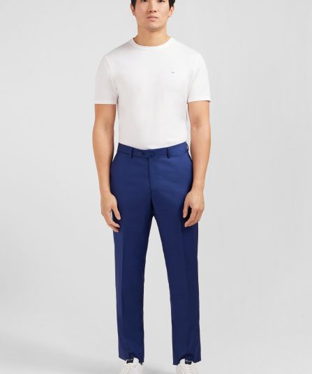 Pantalon regular bleu en laine à plis cassés