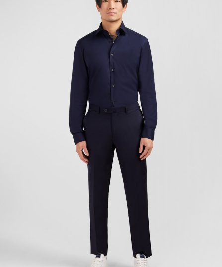 Pantalon regular bleu foncé en laine à plis cassés