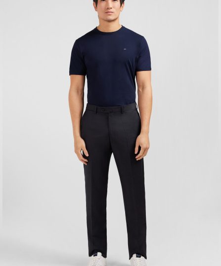 Pantalon regular gris foncé en laine à plis cassés