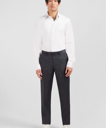 Pantalon regular gris en laine à plis cassés