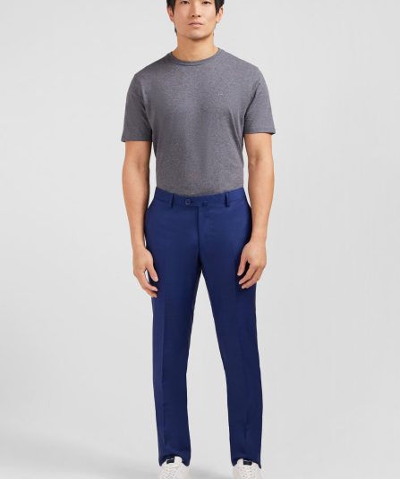 Pantalon slim bleu en laine à plis cassés