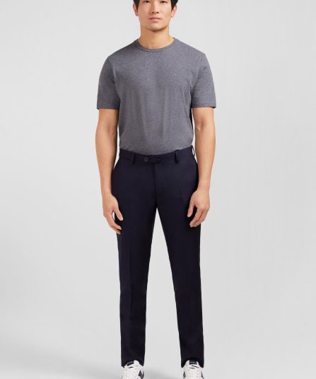 Pantalon slim bleu foncé en laine à plis cassés