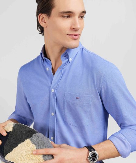 Chemise slim en coton pinpoint bleu