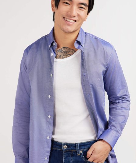 Chemise bleu marine unie en coton