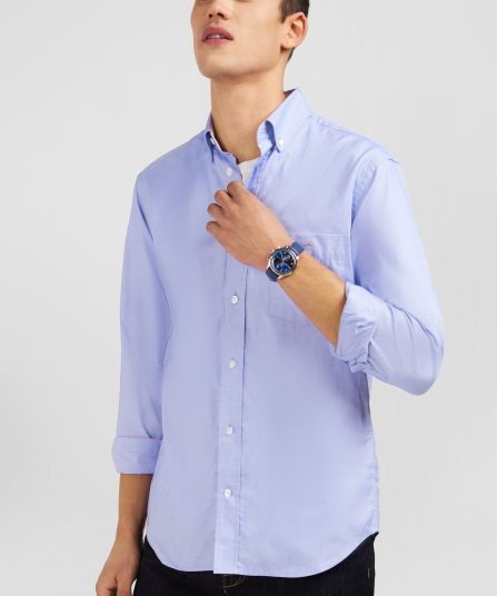 Chemise bleue unie en coton