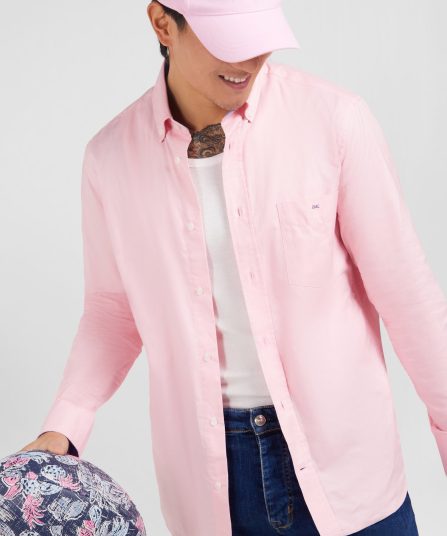 Chemise rose unie en coton