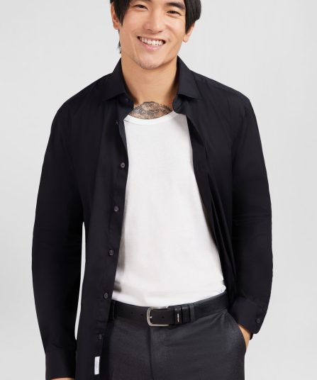 Chemise noir slim en popeline stretch
