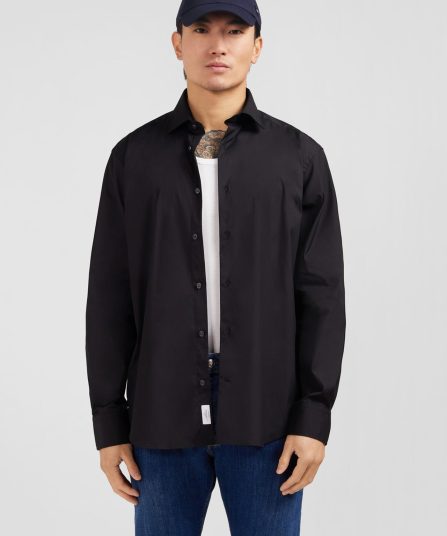 Chemise noire regular en popeline stretch