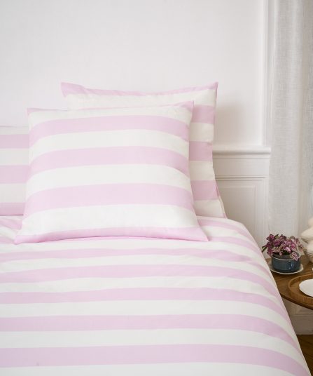 Lot de taies d'oreillers carrées en coton blanc à rayures roses