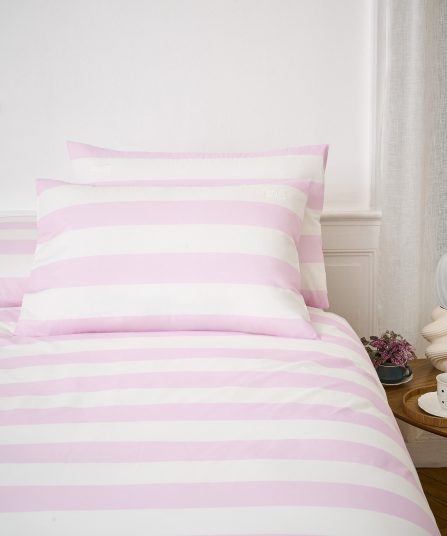 Lot de taies d'oreillers rectangulaires en coton blanc à rayures roses