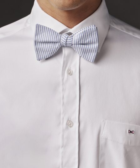 Nœud papillon rayé ciel et blanc upcyclé Pap'Atelier