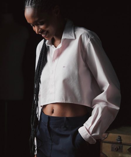 Chemisier cropped rayée en coton rose et blanche Pap'atelier